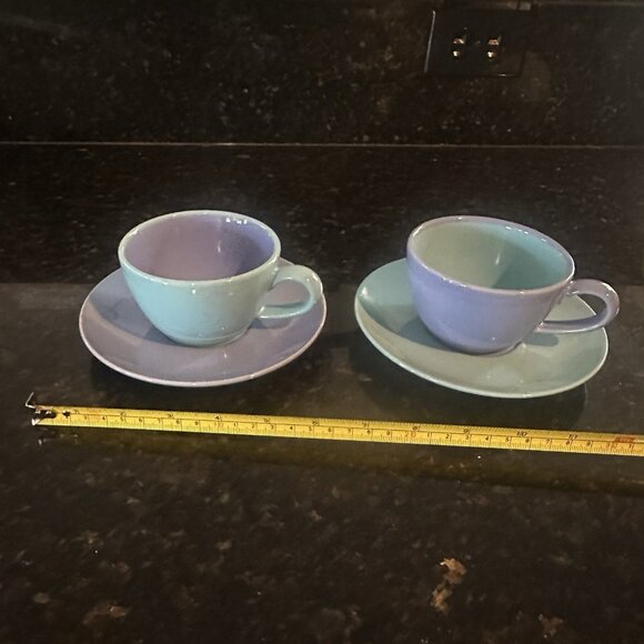 Lindt-Stymeist Colorways 2 Cups & Saucers Blue on Blue Green Tea Party RARE NEW - Picture 2 of 13